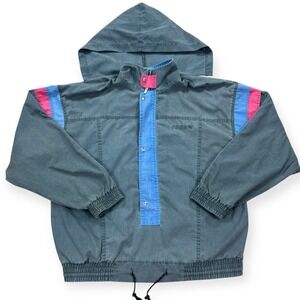 Vintage Puma Jacket Men's Medium Gray Windbreaker Hooded Snap Mesh Lined 90s